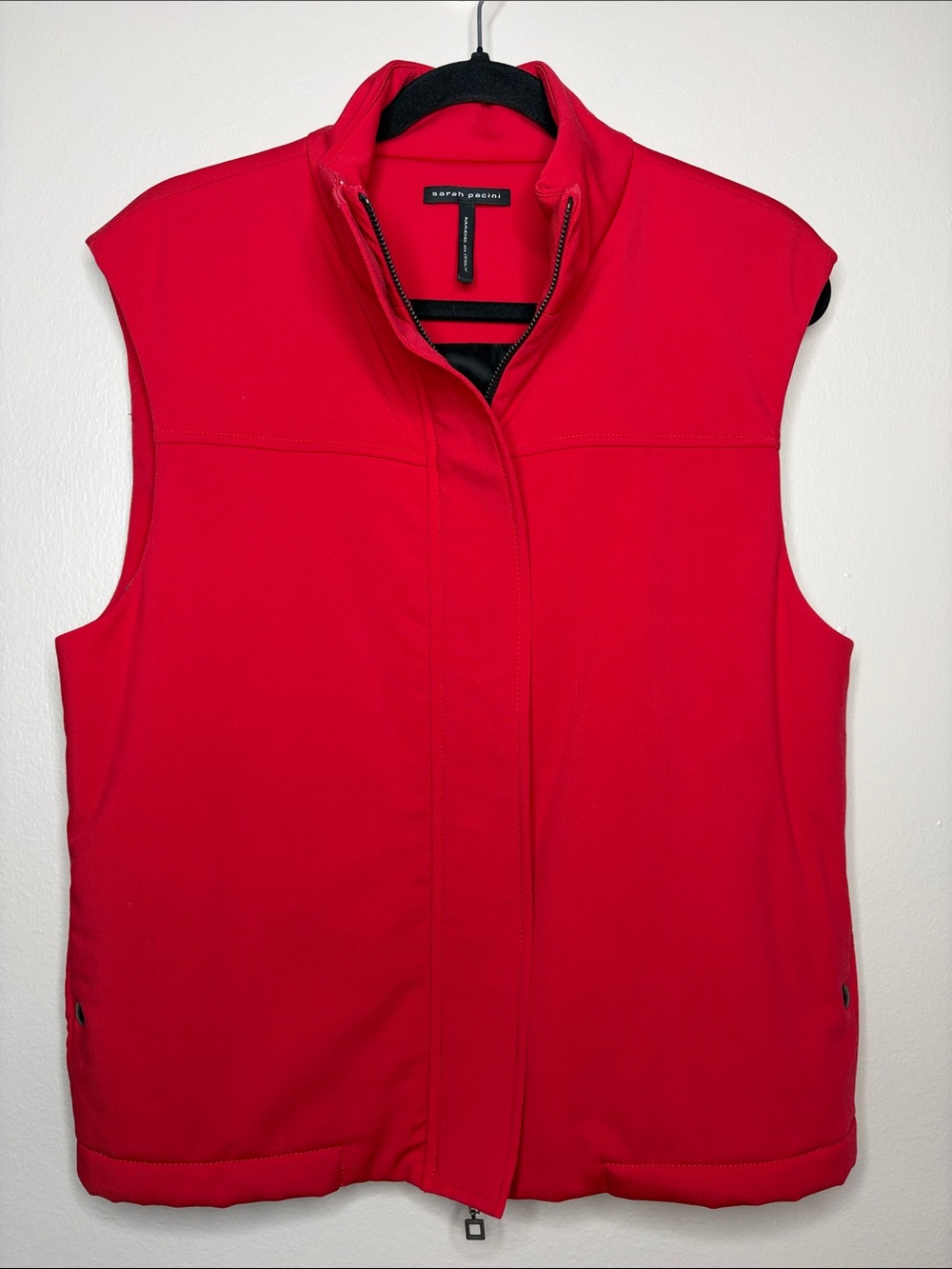 Sarah Pacini Red Padded Wool Blend Full Zip Vest Gilet Italy - Size 1 US 6